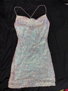 Windsor Iridescent Sequin Mini Dress in white